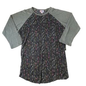 Lularoe Randy Women’s 3/4 Sleeve Raglan Tee  Gray/charcoal Colorful Arrows NWT